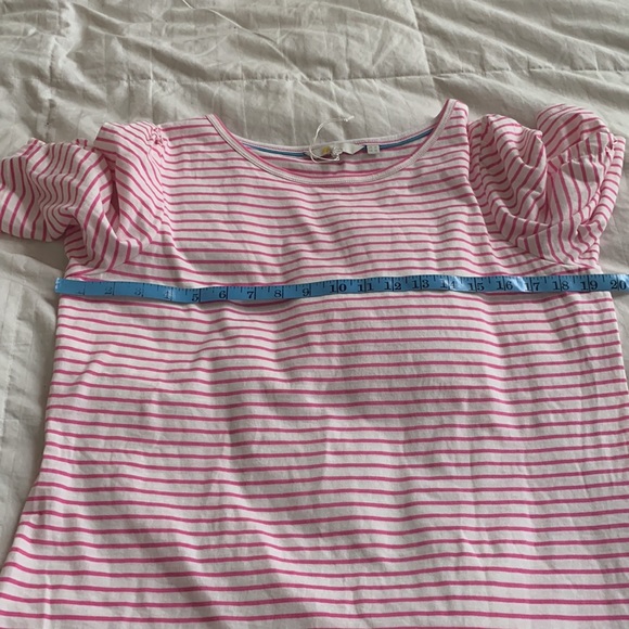 Boden Breton pink stripe tee ruched sleeves 100% cotton US size 10 - Picture 7 of 8